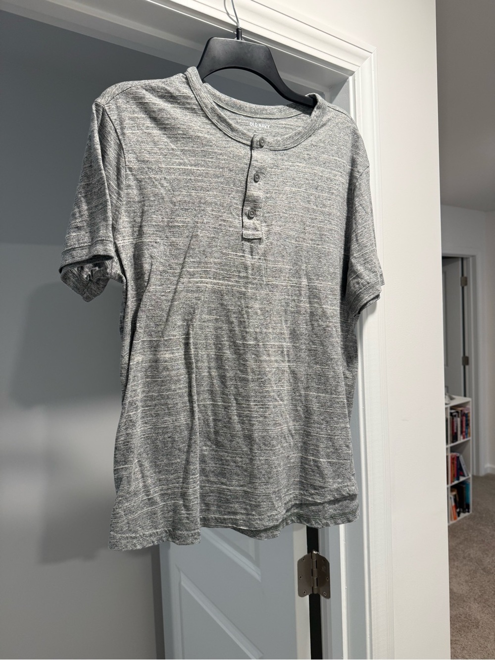 Old Navy Grey Striped Short-Sleeve Henley Tee